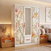 Armoire moderne de luxe en acier avec porte coulissante et panneau en verre à motif marbré