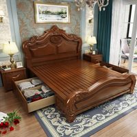 Nouveau lit en bois classique OEM en gros, ensemble de meubles de style américain, lit de mariage en bois, lit double de luxe antique pour chambre à coucher