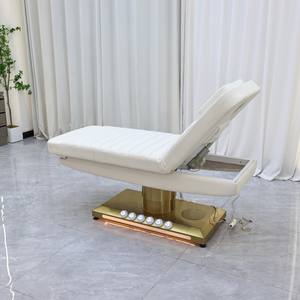 Moderna Camilla de Masaje con Base Dorada Blanca y Control por Pedal, Cama de Spa con 3 Motores Eléctricos para Tratamientos Faciales, Cosméticos y de Belleza con Pedal - Product Image 5