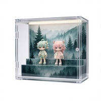 Vitrine de présentation modulaire personnalisée en acrylique avec porte magnétique à bascule, 3 niveaux, anti-poussière, avec éclairage LED