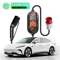 Chargeur EV portable d'urgence 22 kW, 32A, 3 phases, BN70, charge rapide pour voitures électriques, utilisation domestique pour les voitures BYD EV, contrôlable par application