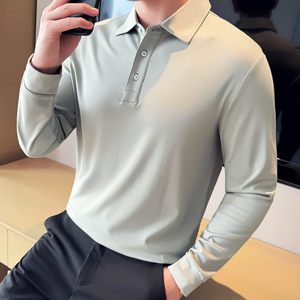 Camiseta de manga larga para hombre, top sencillo de algodón puro con cuello redondo para otoño. - Product Image 3