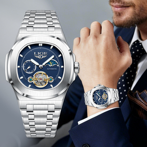Orologio Automatico LIGE LG6837 per Uomo, Meccanico con Tourbillon, Fasi Lunari, Impermeabile in Acciaio, Luminoso, Elegante da Polso + Scatola - Product Image 5