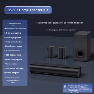 Barra de Sonido Transfronteriza para Cine en Casa, Sonido Envolvente Panorámico, Audio para TV, Echo Wall <span class=keywords><strong>5.1</strong></span>, 4 Altavoces, Metálica - Product Image 6
