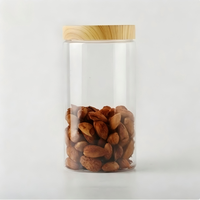 Pot en plastique PET transparent à large ouverture de qualité alimentaire avec couvercle à vis imitation bois pour bonbons et biscuits - Contenant de stockage anti-humidité