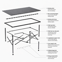 Table de camping portable en tissu Oxford avec structure en acier au carbone, haute capacité de charge, mobilier pliable d'extérieur