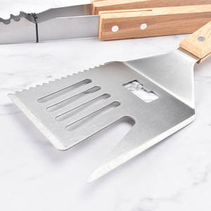 Juego de 2 Utensilios para Barbacoa de Acero Inoxidable con Mango de Madera, Espátula y Pinzas para Barbacoa, para Exteriores, 7 en 2 - Product Image 3