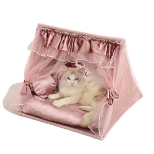 Tiendas de campaña tipo tipi personalizadas al por mayor para mascotas, de madera de pino, algodón y lino, cama cueva, casa tipi para perros y gatos - Product Image 1