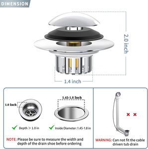 Dariner de bañera de baño moderno, tapón de drenaje emergente, cesta de latón antiobstrucción, núcleo de rebote, enchufe cromado - Product Image 2