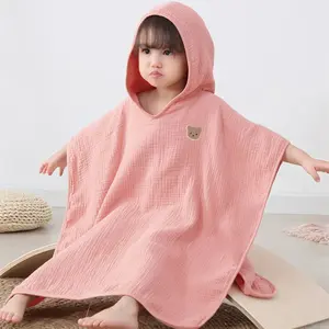 New Design Baby Bath Towel 4-layer Gauze Soft Muslin Cotton Absorbent Baby Hooded Swimming Towels Baby Beach Towels Hooded Cape