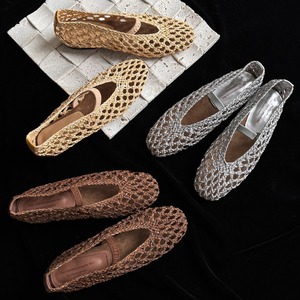 Knitted hollowed-out shallow-<b>toe</b> women's shoes Spring/Summer new style Sheepskin insoles Single strap <b>Flat</b> heel Women's shoes - Product Image 1