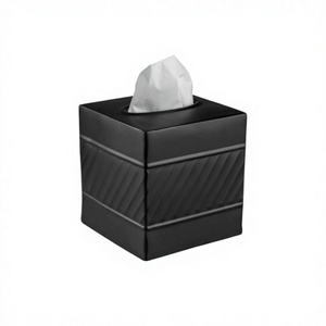 Handcrafted <b>Black</b> Square Metal Tissue Box <b>Cover</b> Dispenser Embossed Dresser Accessories for Office & Bathroom Decor - Product Image 1