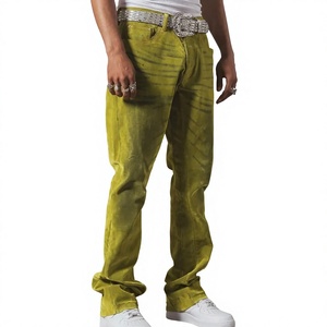 Ensemble veste en jean et pantalon évasé unisexe vert vintage avec logo personnalisé, rivets et flocage, écologique et respirant, style streetwear - Product Image 2