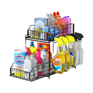 Двухуровневый металлический органайзер для кухни и ванной комнаты с подвесной рейкой складной стеллаж для хранения и управления раковиной - Product Image 1