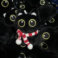 Porte-clés tendance en peluche chat noir aux grands yeux - Adorable breloque de sac chaton couineur en coton PP