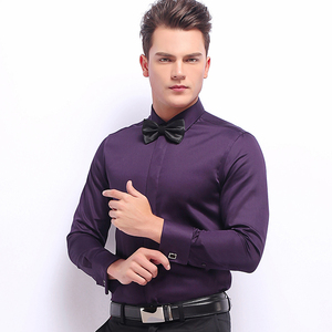 Chemises pour hommes pour les spectacles en salle de bal, mariage, chemise <span class=keywords><strong>longue</strong></span> à manches longues pour hommes, chemise violette, <span class=keywords><strong>robe</strong></span> française, haut ajusté - Product Image 3