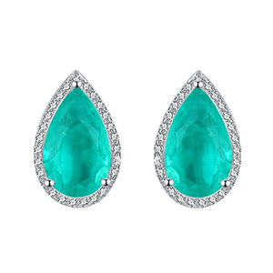 Boucles d'oreilles en argent <span class=keywords><strong>sterling</strong></span> 925 6x9mm en forme de goutte d'eau vert émeraude pour femmes bijoux de danse - Product Image 2