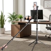 2026 B18 2.1m Uitschuifbare Selfie Stick met Stabiele Tripod Stand van Aluminium Legering, Afneembare Telefoonhouder voor Buiten Live Streaming