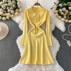 Vestido informal de <span class=keywords><strong>manga</strong></span> <span class=keywords><strong>larga</strong></span> con cuello redondo de punto de un solo botón para mujer - Product Image 3