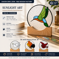 Attrape-soleil colibri artisanal 7,5 pouces en verre teinté avec base en bois, décoration de jardin, vente en gros, prêt pour l'audit BSCI