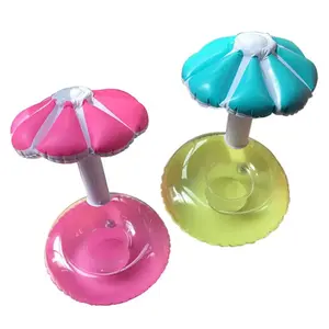 2 buah/set alas cangkir tiup warna ganda desain jamur kreatif dengan pemegang cangkir bentuk payung untuk pelampung air