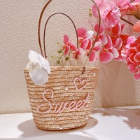 Sac de plage en paille personnalisable avec nom brodé, sac à main en rotin, style frais et doux, sac fourre-tout orchidée rose en polyester