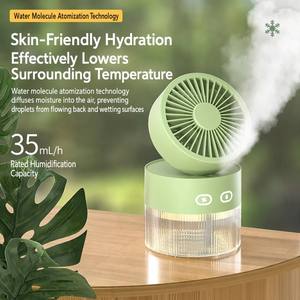 Foldable Portable USB Rechargeable Plug In <b>Mini</b> <b>Desk</b> LED Night Light Adjustable Speed Water Mist Humidifying Air Cooling Fan - Product Image 1