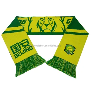 Manufacturer Custom low MOQ Jacquard Acrylic Knitted Soccer Scarf Football Club Fans Scarf for cheering