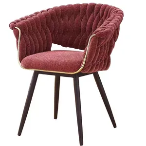 Оптовая продажа, роскошное современное тканевое кресло с металлическими ножками, обеденный стул для домашнего ресторана