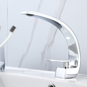 Grifo Curvo Moderno de Diseño Artístico, Monomando de Agua Fría y Caliente para Lavabo de Baño, Ideal para Hoteles, <span class=keywords><strong>Apartamentos</strong></span> y Hogares - Product Image 1