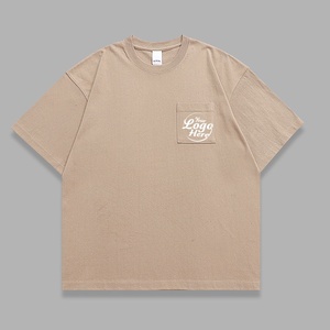 Camiseta de manga corta para hombre con bolsillo de parche ancho de Color sólido y cuello redondo suelto de algodón puro lavado Vintage de 320G - Product Image 3