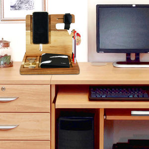 Supports de bureau Thunderbolt Youlike en bambou naturel pour téléphone et ordinateur portable avec station d'accueil sans fil et chargement USB, non pliables - Product Image 5