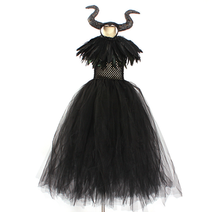 Conjunto de disfraz superventas al por mayor, vestido gótico de Reina para niñas, chal de plumas, tutú, traje de fiesta de Halloween - Product Image 4