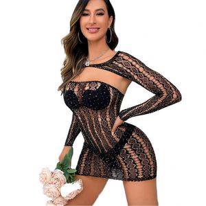 ชุดบอดี้สต็อกกิ้ง 2 ชิ้น แบบถักจากไนลอน ระบายอากาศได้ดี ไร้รอยต่อ ประดับด้วยคริสตัลบางๆ ลายดอกไม้สุดเซ็กซี่ ปี 2026 ทนทานต่อการเกี่ยวขาด - Product Image 1