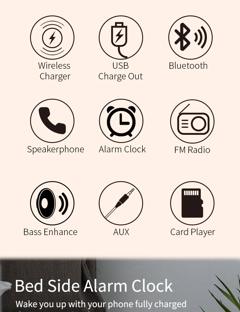 Bedside Wireless Charging Dual Alarm Clock with LED Display Radio Alarm Clock Speaker