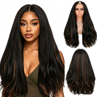 Perruque V-Part en fibre résistante à la chaleur, texture Yaki épaisse, 26 pouces, avec mèches P1B/30, longue et bouclée, en stock, vente en gros