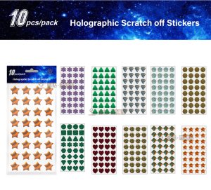 Autocollants à gratter personnalisés toutes formes, packs d'autocollants à gratter holographiques mélangés, autocollants pour cartes de loterie DIY à gratter - Product Image 1