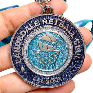 Vendita all'ingrosso medaglione medaglione di metallo glitterato in argento basket Netball club Sport medaglia premio Souvenir regali - Product Image 1