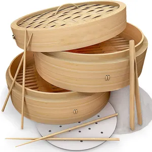 Vierkante Dim Sum Bamboe Stoomboot 14 inch Set