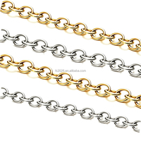 Chaîne à maillons ronds en acier inoxydable plaqué or 18 carats et or rose, chaîne Rolo, collier avec fermoir mousqueton, chaîne de base pour bijoux