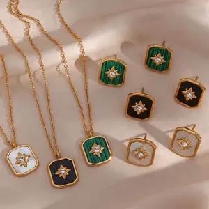 Akrilik Persegi Antik & Cangkang Bintang Berujung Delapan Zirkon Kartu Tarot Liontin Kalung Perhiasan Bebas Noda
