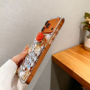 Funda Brillante con Diamantes y Flores Rosas para iPhone 17 Air 16 Pro 15 Max, Carcasa Trasera DIY de TPU con Diseño de Arcoíris y Purpurina - Product Image 5