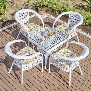 Outdoor Furniture Plastic Set Pvc Wicker Woven Armchairs Aluminum Frame White Dining Chair Rattan Garden Outdoor Patio Chairs