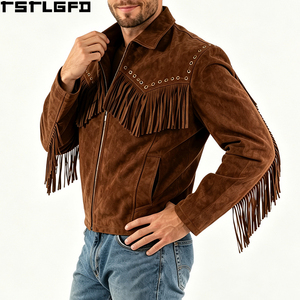 Chaqueta de gamuza con flecos para hombre, estilo occidental, con ojales, cortavientos, ropa de calle, fabricantes OEM/ODM, venta al por mayor - Product Image 1