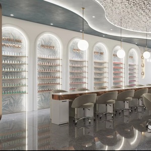 โต๊ะทำงานร้านทำเล็บสมัยใหม่ ชั้นวางโชว์สินค้าร้านเสริมสวยแบบกำหนดเอง ปรับแต่งได้ทั้งห้อง สำหรับการออกแบบตกแต่งภายในร้านเสริมสวย - Product Image 1