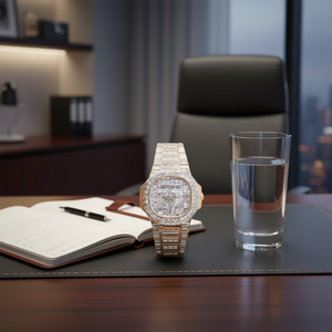 Montre de luxe pour homme à quartz avec cadran en moissanite, bracelet en acier inoxydable, boîtier carré de 41 mm, mouvement ETA, affichage analogique - Product Image 2