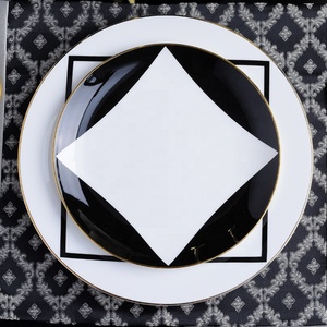 Vajilla de cerámica para hotel, platos negros con borde dorado, porcelana, platos planos de 8 pulgadas y 10,5 pulgadas para restaurantes - Product Image 3