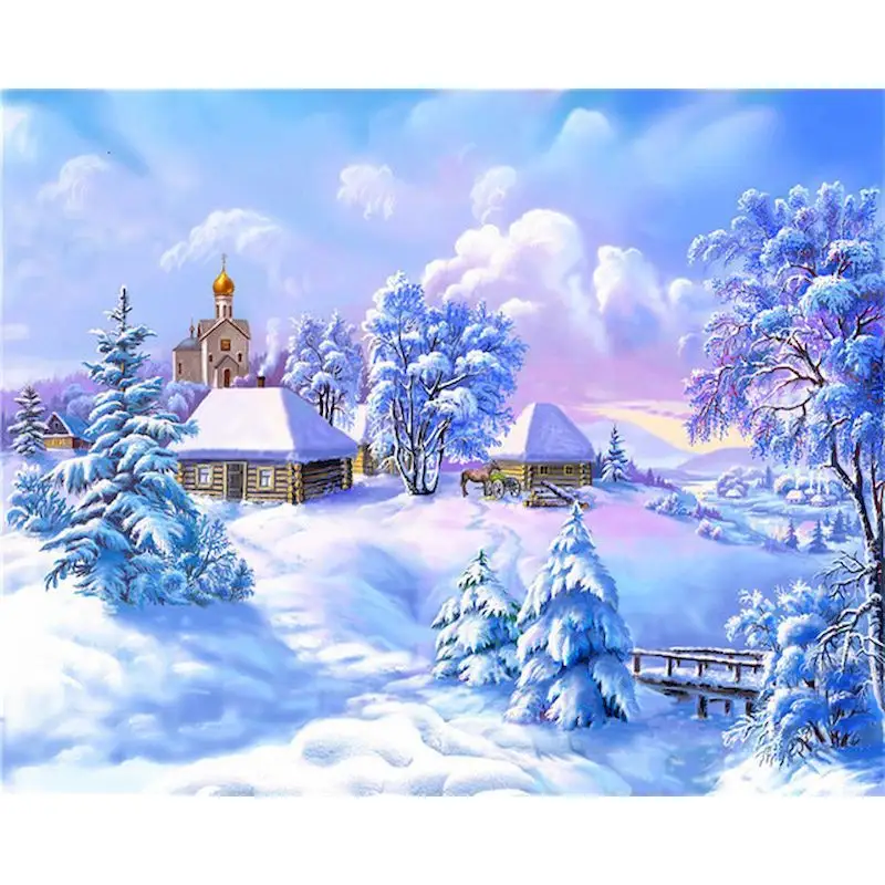 数字によるDIYフレームの油絵雪のクリスマスハウスギフト絵画数字による冬のアクリル顔料ホームウォールアート