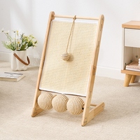 Griffoir pour chat en bois massif et sisal, multifonction, anti-chute, avec balles, certifié CE, 1 niveau, emballé en carton