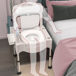 Portable <b>Commode</b> <b>Chair</b> For Elderly Adults Pregnant Women Disabled People White Plastic With Armrests And Cup Holder - Product Image 4